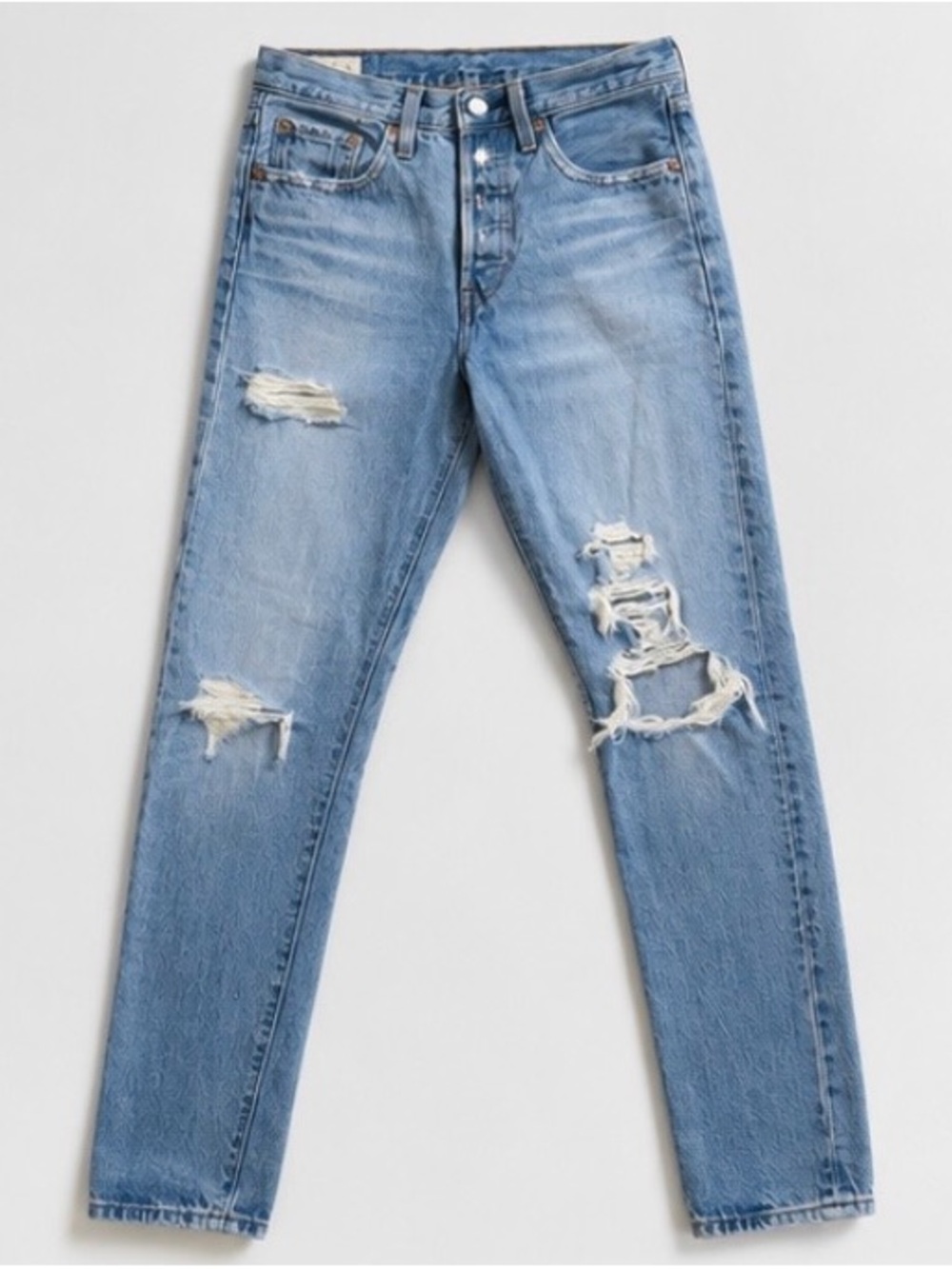 Levi’s Premium 501 Skinny Jeans Light Wash Distressed Button Fly Women’s Size 28